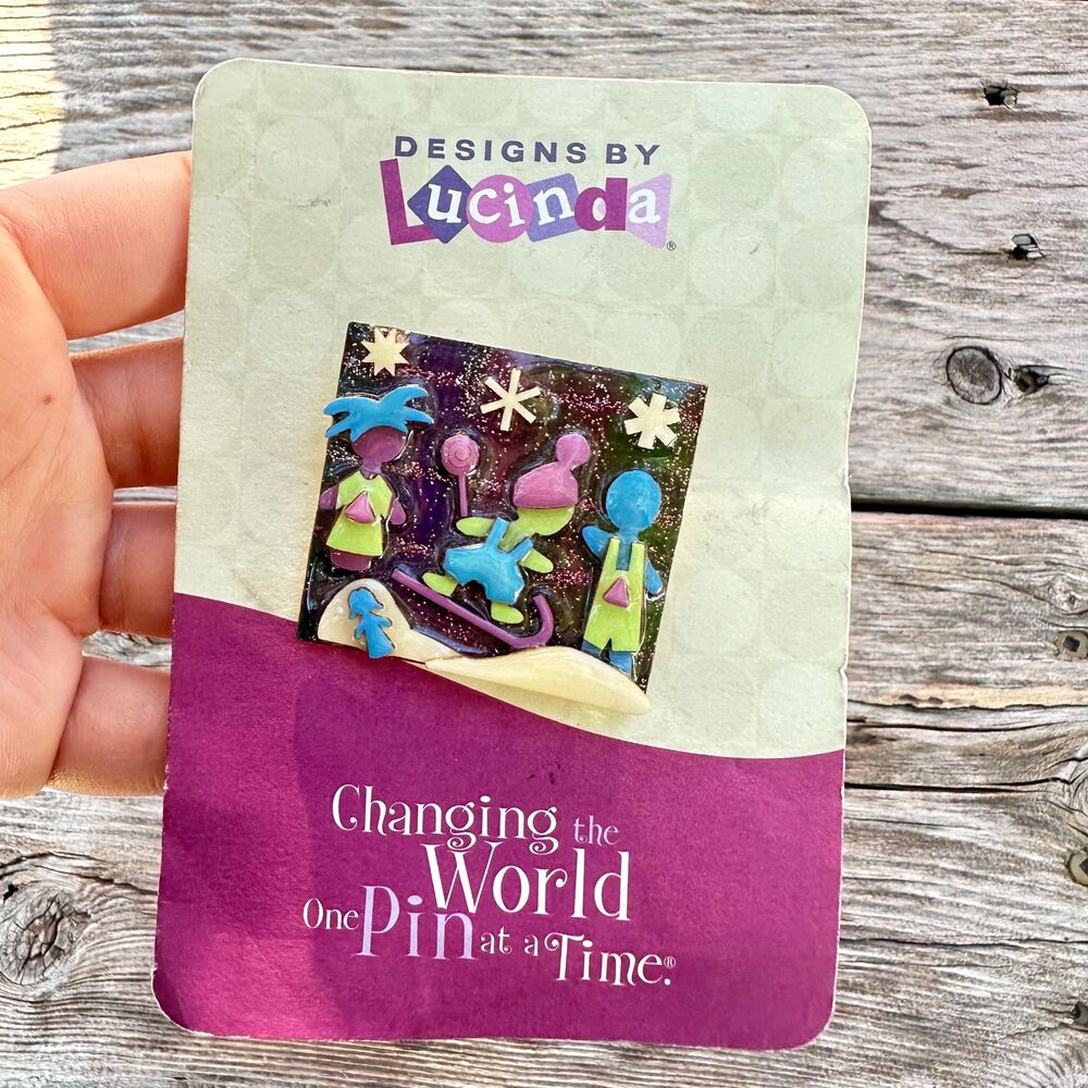 Pins By Lucinda Children Sledding Winter Brooch Pin Kids Playing in Snow Pin